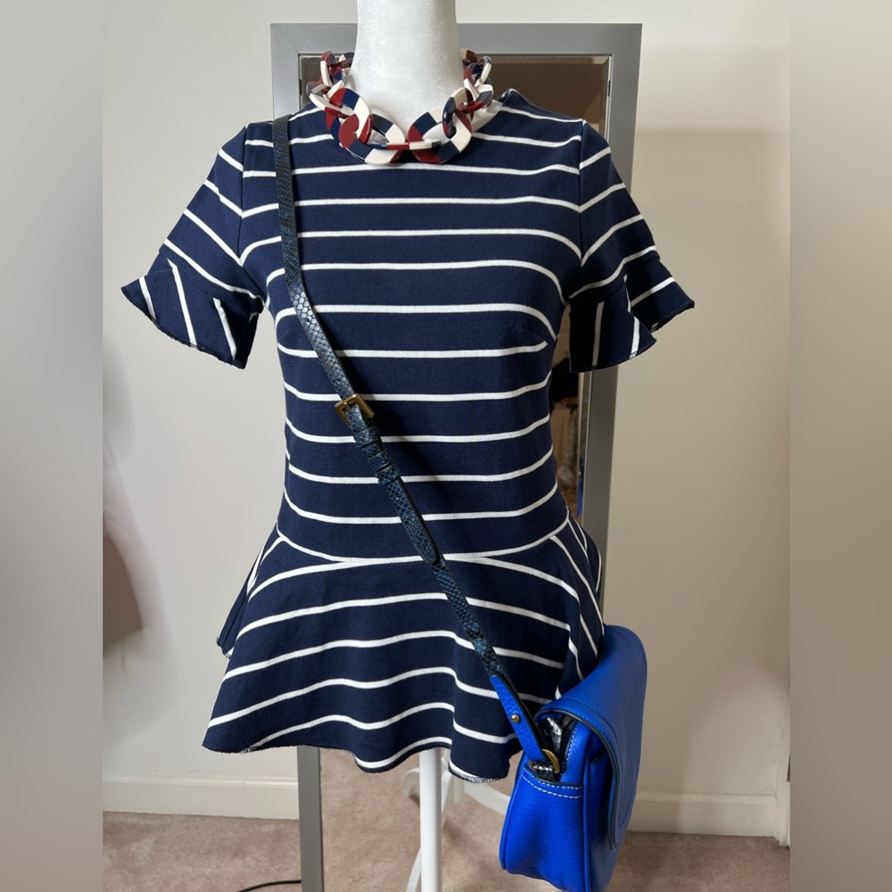 J. Crew Navy and White Striped Peplum Top